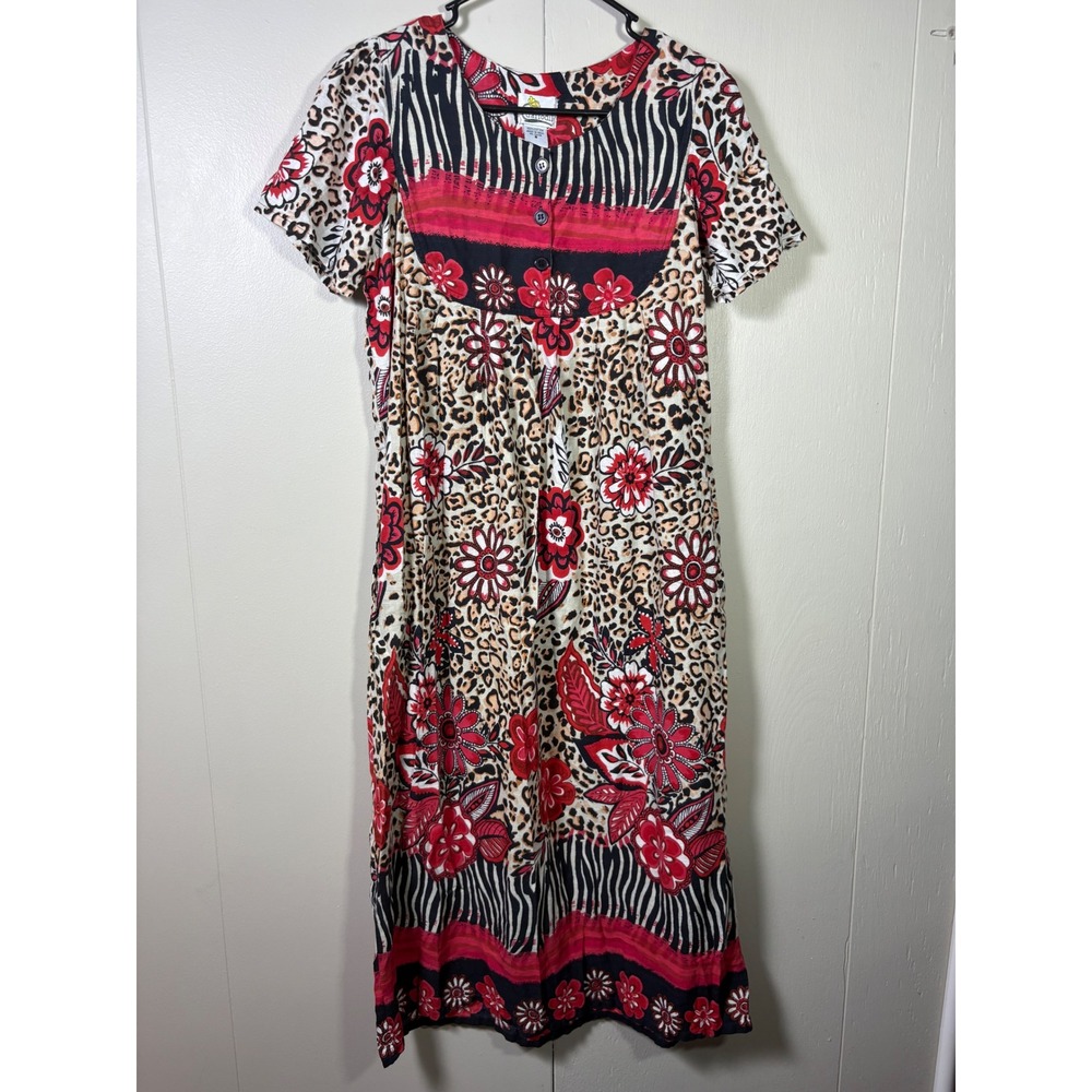 Daffodil Cotton Floral Animal Print Mumu Dress Pockets S House Dress Lounger